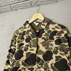 Vintage 80s Duck Bay Hoodie Zip Woodland Camouflage Camo Mens Size Large